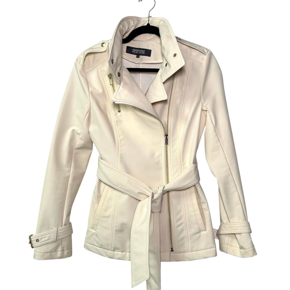 Kenneth Cole Reaction off-white belted Scandi Girl jacket asymmetrical zip XS